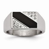 Sophia Jewelers Polished Black Enamel CZ Stainless Steel Signet Ring
